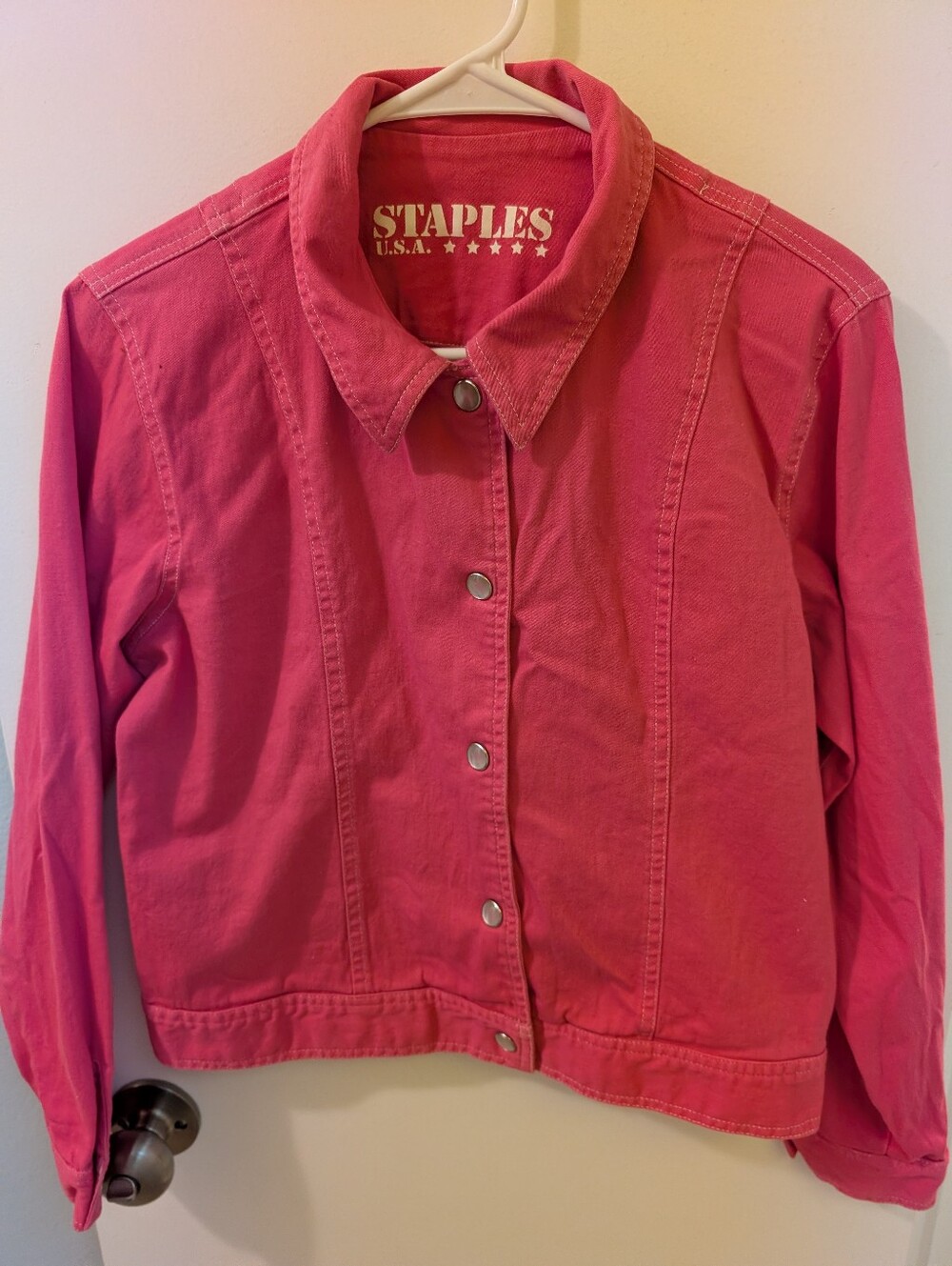 Staples USA DeepPink Button-Front Vintage Cotton Perfect For Fall Wear Jacket